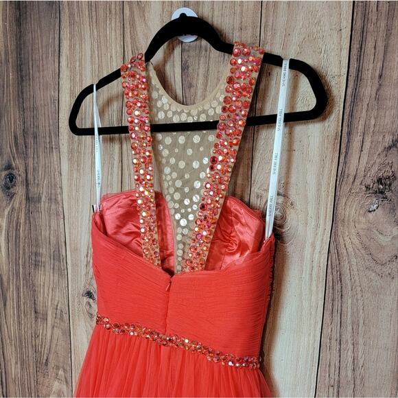 NWT Sherri Hill Rhinestone Halter Gown, Style # 50143 in Coral, Sz 6 - Picture 7 of 9